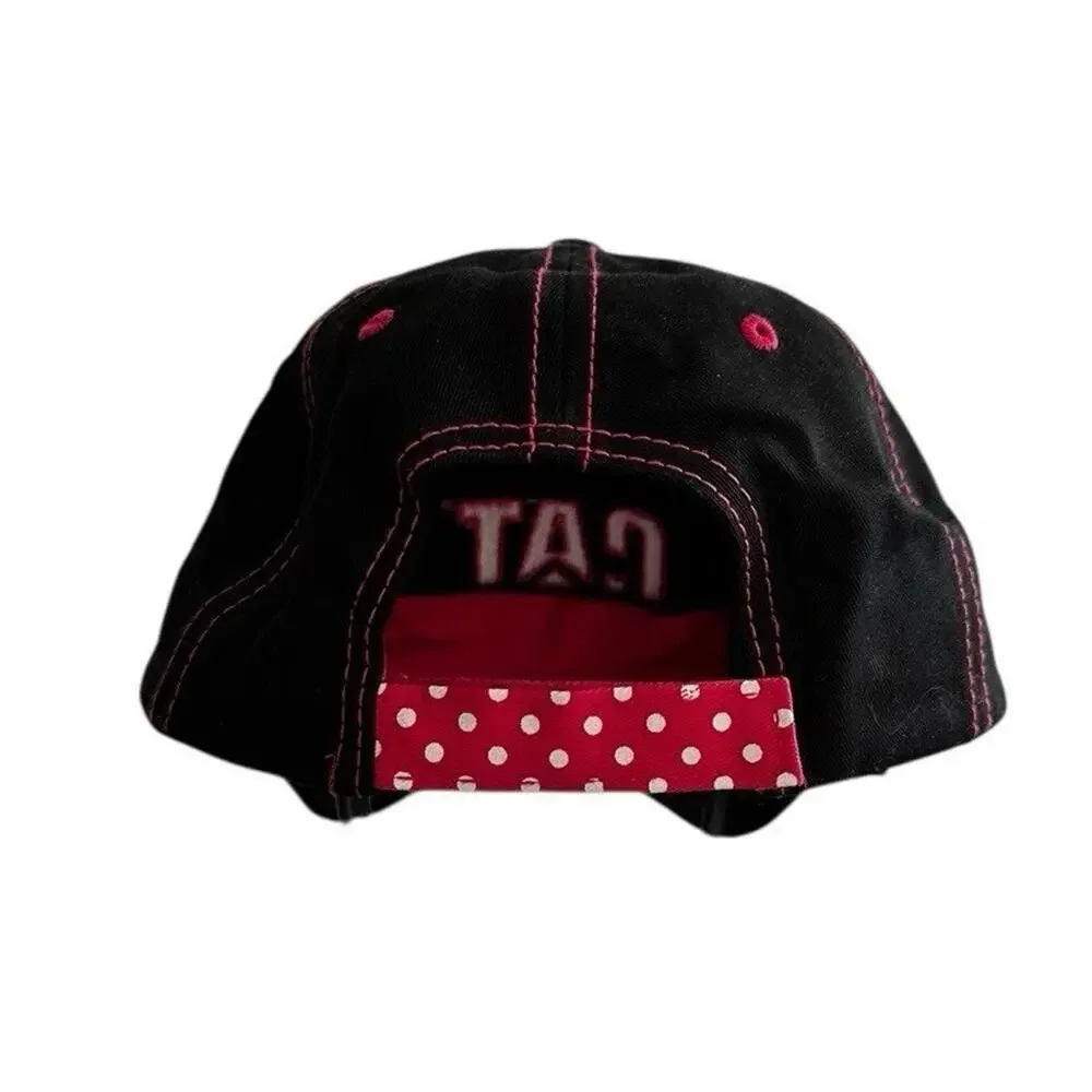Caterpillar CAT Women’s Black Pink Stitching Polka Dot Baseball Cap Hat NWOT